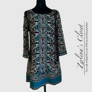 WHBM Stretch Dress Teal, black, white M